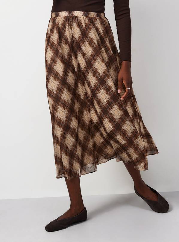 Brown Check Chiffon Midaxi Skirt 14